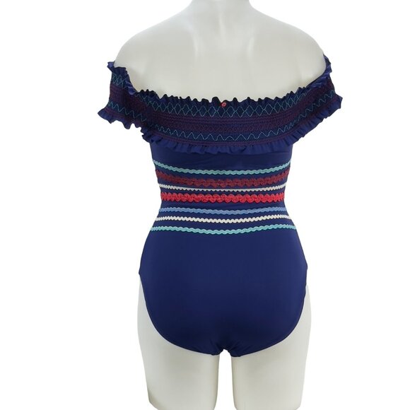 RED CARTER Women's Blue Smocked One Piece Swimsuit Size 6 - Picture 2 of 10